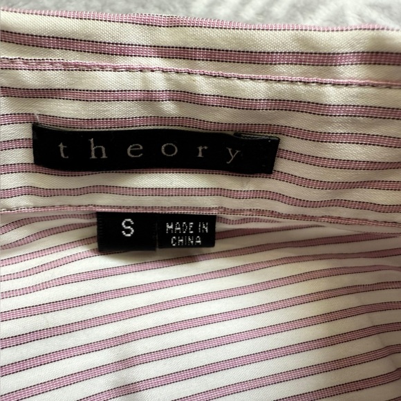 Theory Womens Shirt Small Striped Button-Up Cinched Waist Office Chic Pink White - Picture 6 of 9